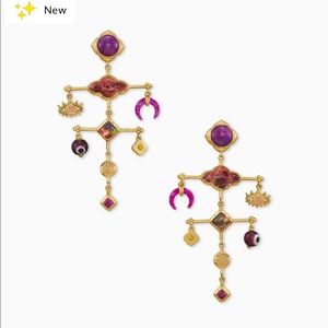 Gemma Vintage Gold Statement Earrings In Plum Mix